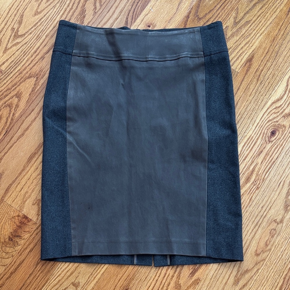 BRUNELLO CUCINELLI Skirt Brown Grey Wool Leather Size‎ IT 48 US 12